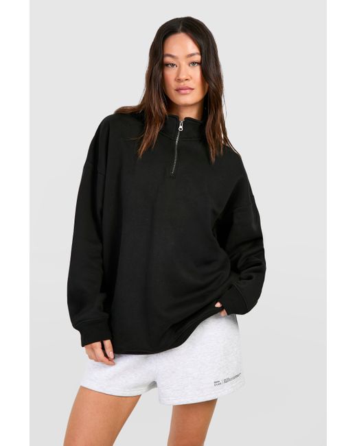Boohoo Black Tall Basic Oversized Half Zip Sweatshirt