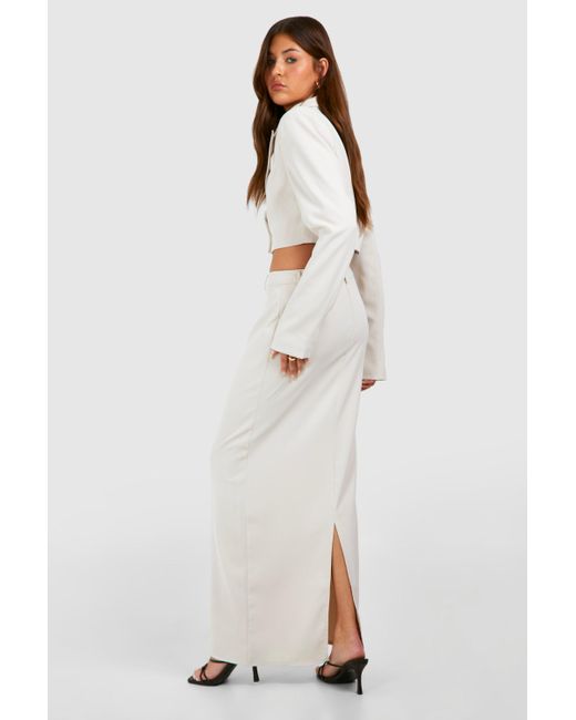 Boohoo White Column Split Back Maxi Skirt