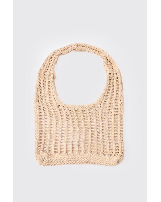 Boohoo Natural Open Knit Tote Bag