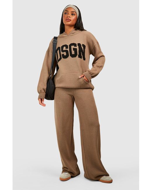 Boohoo Natural Dsgn Oversized Hoody And Wide Leg Trouser Set