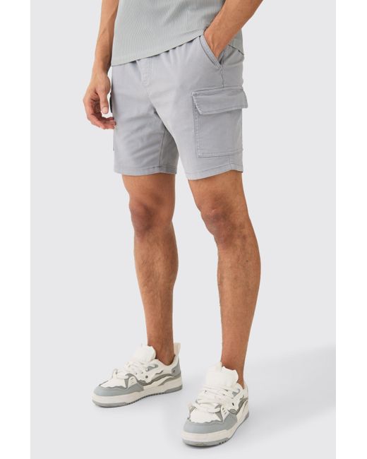 BoohooMAN White Skinny Fit Cargo Shorts for men
