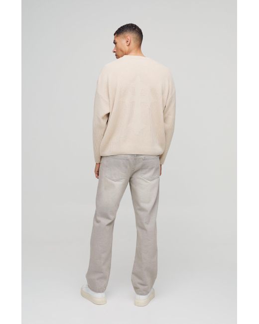 BoohooMAN Natural Relaxed Fit Ribbed Cross Knitted Jumper for men