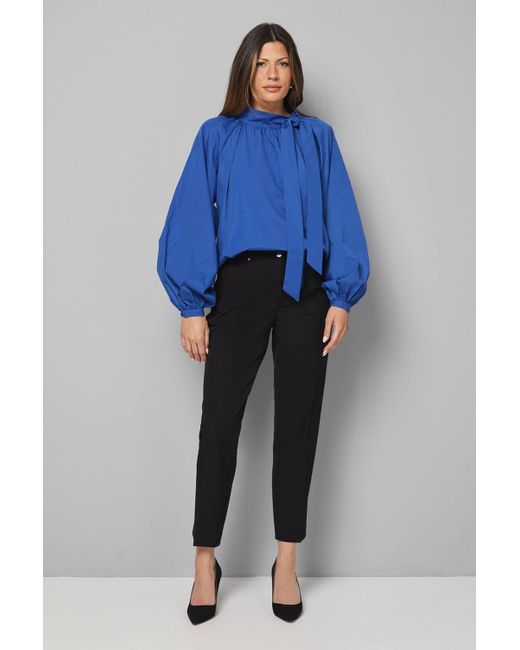 Wallis Blue Woven Tie Neck Balloon Sleeve Blouse