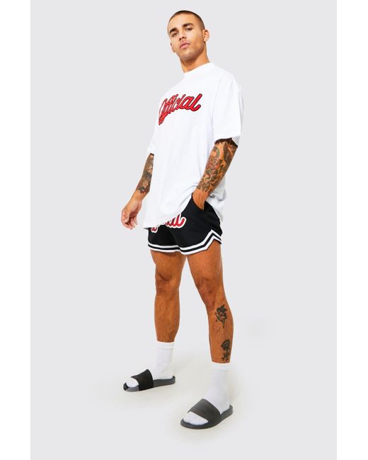 BoohooMAN Cotton Oversized Tshirt And Basketball Swim Short in Black (White) for Men Lyst