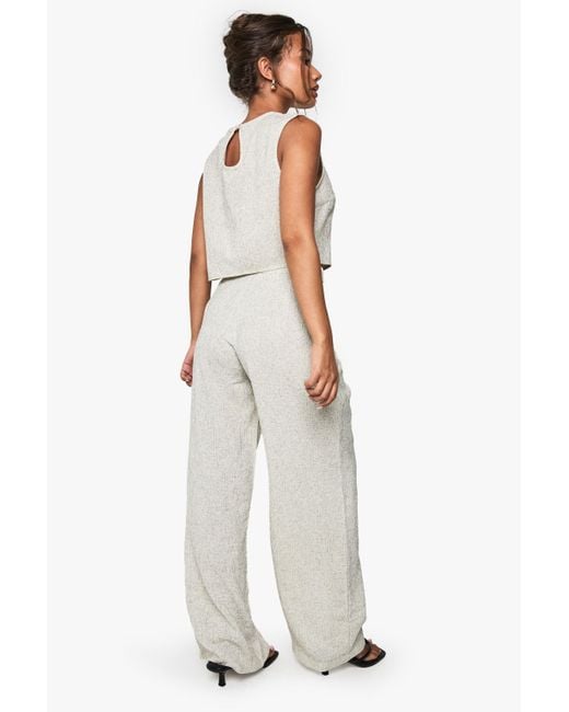 Boohoo White Woven Textured Tailored Wide Leg Trouser