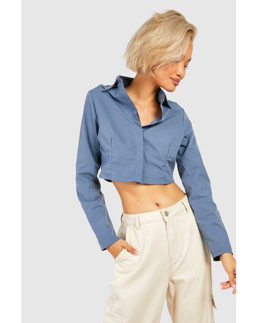 Boohoo Shoulder Pad Fitted Shirt in Blue Lyst UK