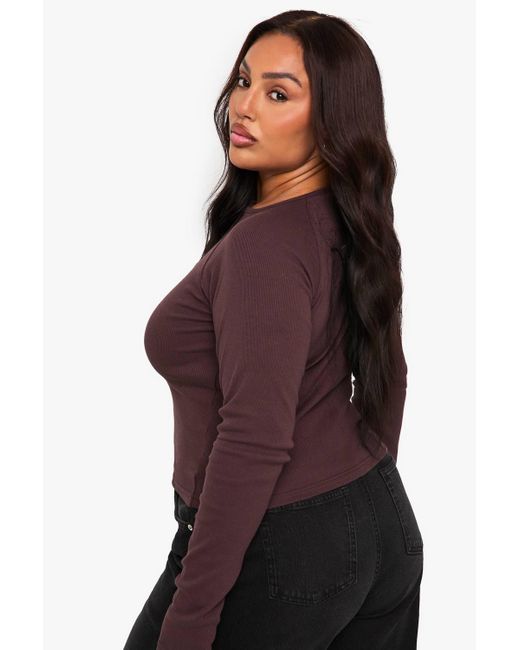 Boohoo Purple Plus Button Down Long Sleeve Top