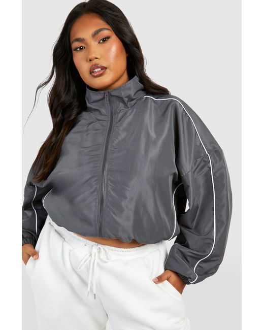 Plus Contrast Binding Shell Jacket Boohoo de color Gray
