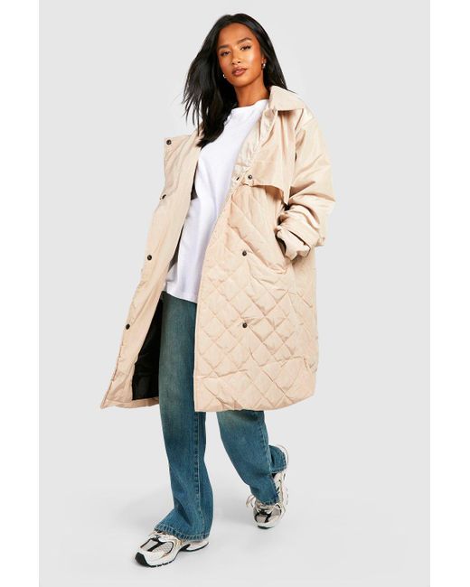 Boohoo Blue Petite Oversized Quilted Double Layer Trench Coat