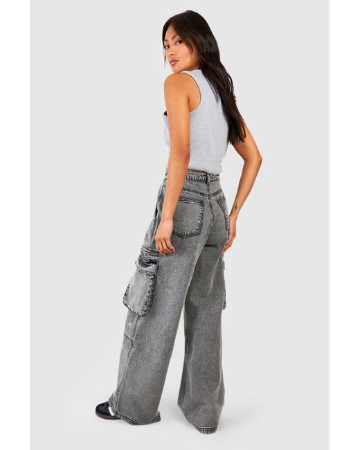 Boohoo Gray Acid Wash Cargo Pocket Jeans