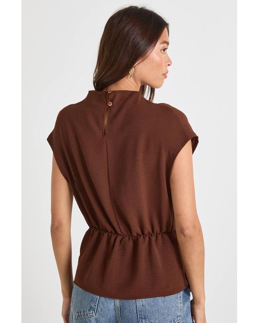 Boohoo Brown Hammered Knot Front Cowl Neck Blouse