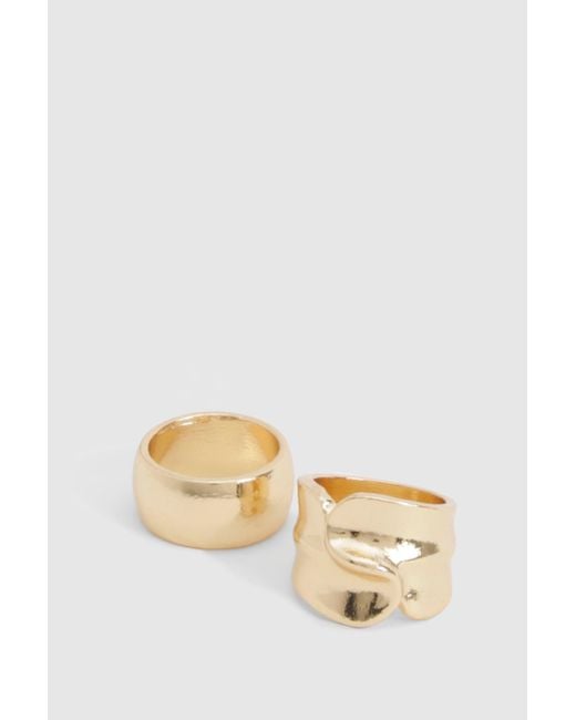 Gold Hammered Ring Multipack Boohoo de color Natural