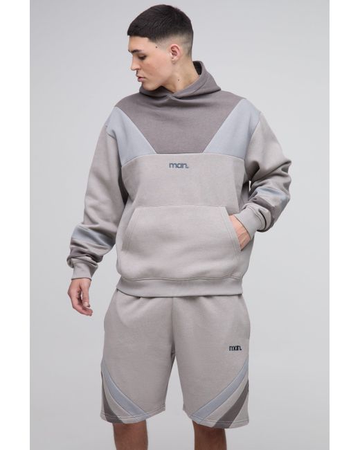 BoohooMAN Gray Oversized Man Colour Block Short Tracksuit for men