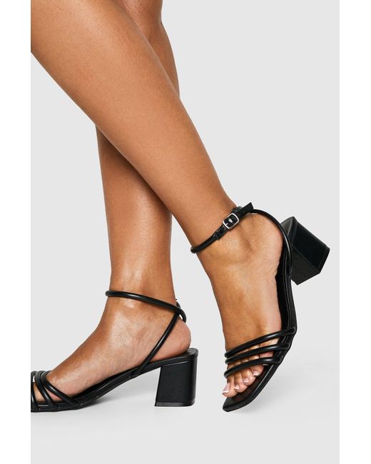 Boohoo Black Wide Fit Square Toe Triple Strap Low Block Heel Sandals