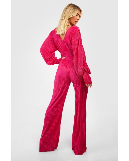 Tall Plisse Wrap Front Belted Wide Leg Jumpsuit