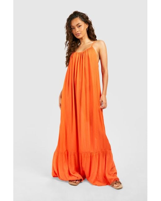 Boohoo Orange Strappy Cheesecloth Maxi Dress