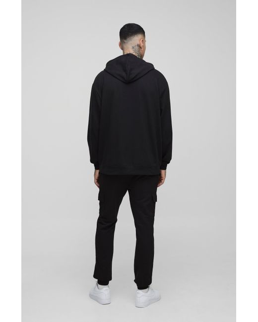 BoohooMAN Black Tall 260Gsm Loopback Skinny Fit Basic Cargo Sweatpants for men