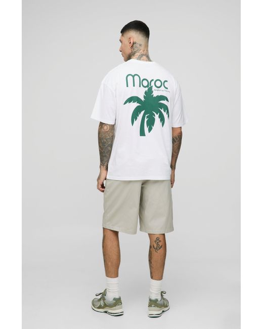 BoohooMAN Tall Oversize T-Shirt mit Morocco Palmen-Print in White für Herren