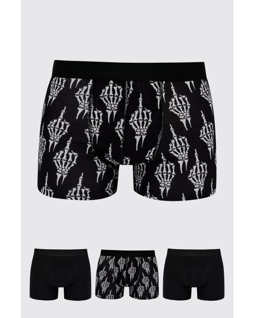 BoohooMAN Synthetic 3 Pack Middle Finger Skeleton Classic Trunks in Black for Men Lyst