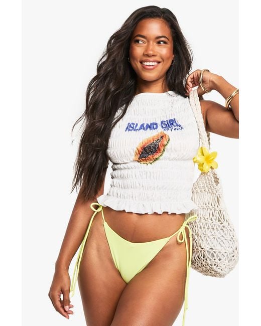 Braguita De Biquini Con Atadura Lateral Y Trasero Fruncido Boohoo de color Green