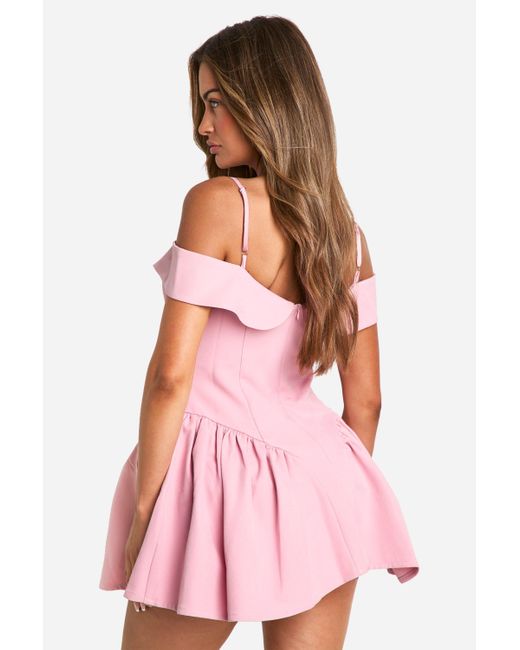 Boohoo Pink Strappy Tailored Full Skirt Mini Dress