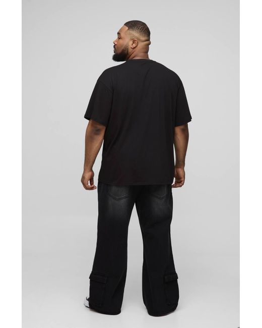 BoohooMAN Black Plus Oversized Leaf Puff Print T-Shirt