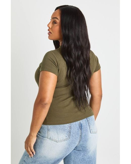 Boohoo Green Plus Basic Rib Short Sleeve Fitted Top
