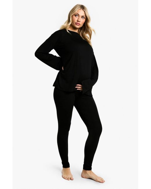 Boohoo Black Maternity Oversized Long Sleeve Top & Legging Pj Set