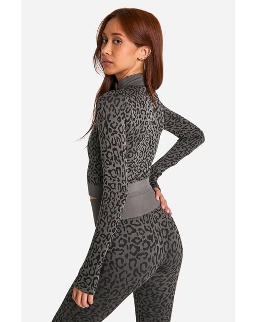 Boohoo Black Leopard Print Seamless Zip Through Jacket
