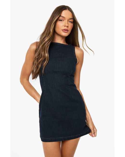 Boohoo Blue Basic Denim Shift Dress