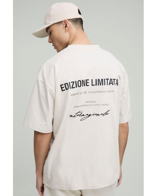 BoohooMAN Oversize T-Shirt mit Edition Limited Print in Natural für Herren