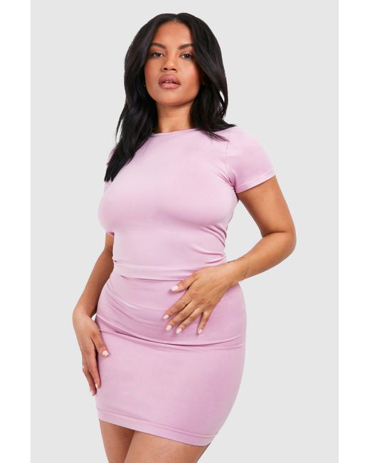 Boohoo Pink Plus Supersoft Premium Seamless Seam Detail Open Back Top