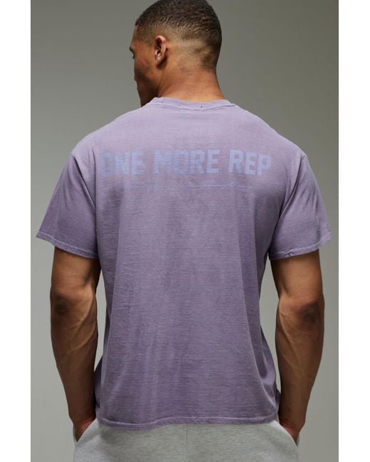 Camiseta Man Active Oversize Desteñida Con Estampado One More Rep Boohoo de color Purple