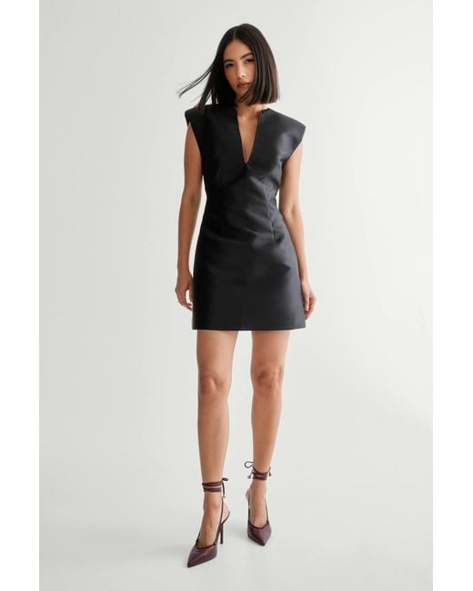 Nasty Gal Plunge Structured Satin Lantern Mini Dress in Black | Lyst