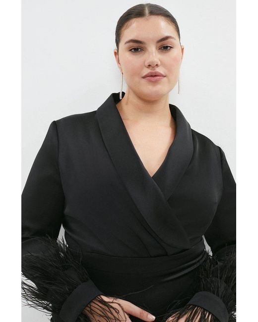 Coast Black Plus Size Drape Front Feather Cuff Jumpsuit