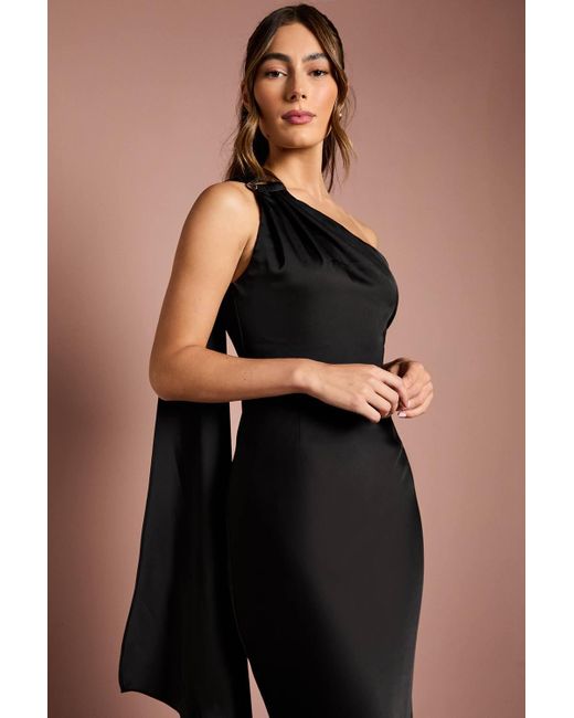 Coast Black One Shoulder Satin Maxi Bridesmaid Dress With Trim
