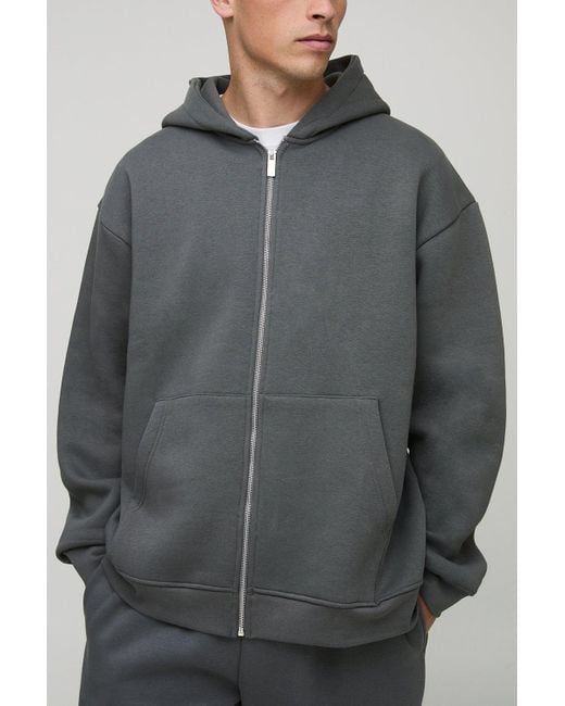 Basic Oversized Zip Through Hoodie Boohoo de color Gray
