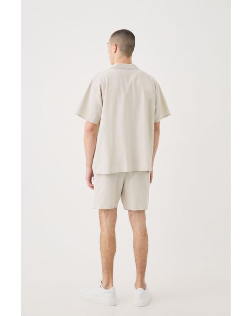 BoohooMAN Short Sleeve Boxy Linen Shirt & Short in Natural für Herren