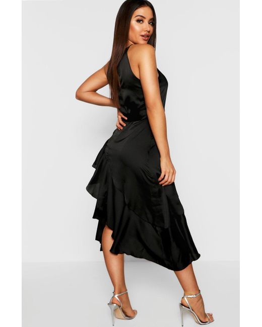 boohoo black frill dress