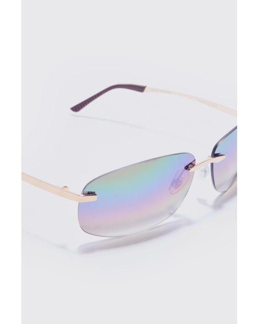 Square Lens Frameless Sunglasses In Multi Boohoo de color Blue