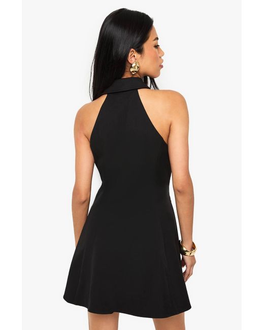Boohoo Black Button Tailored Sleeveless Shirt Mini Dress