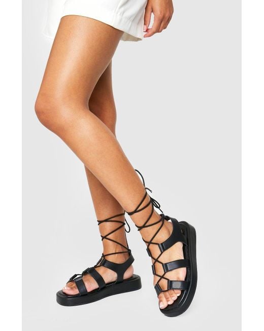 Boohoo Wide Fit Chunky Gladiator Sandals in Black | Lyst