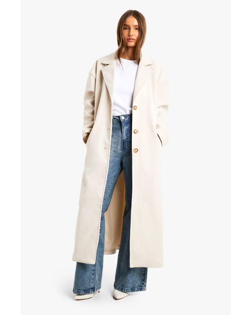 Boohoo Blue Belt Detail Wool Look Maxi Coat