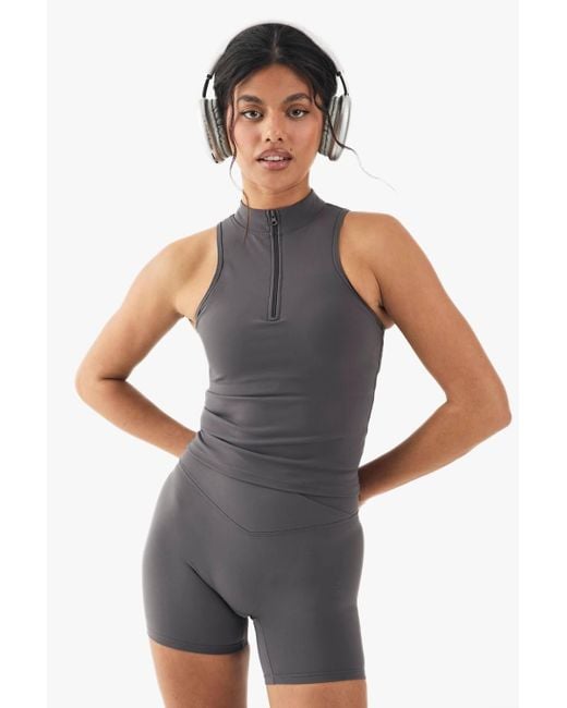 Boohoo Gray Ultra Sculpt Padded Zip Racer Sports Bra