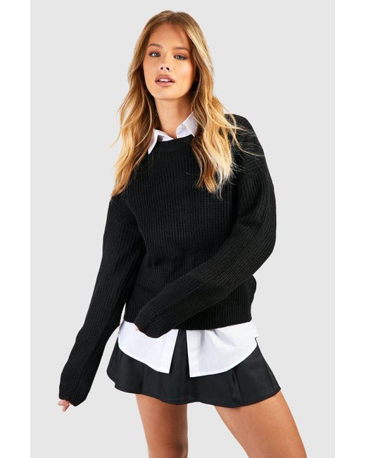 Boohoo Black Basic Crew Neck Jumper