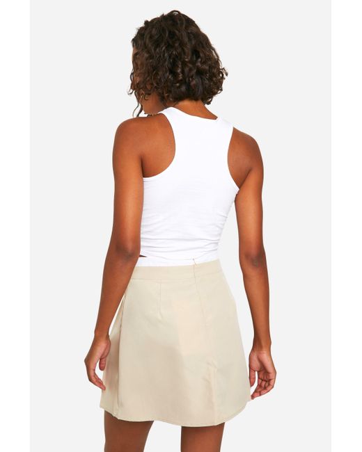 Boohoo White Tall Woven Waist Detail Pleated Mini Skirt