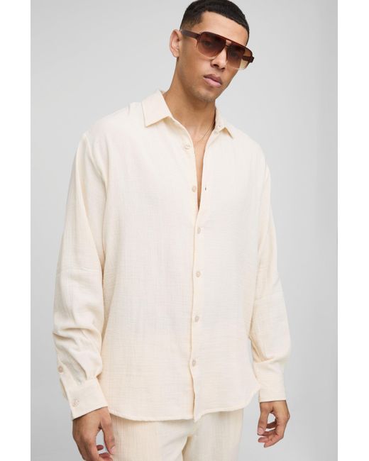 BoohooMAN Lockeres super Oversize Hemd in Natural für Herren