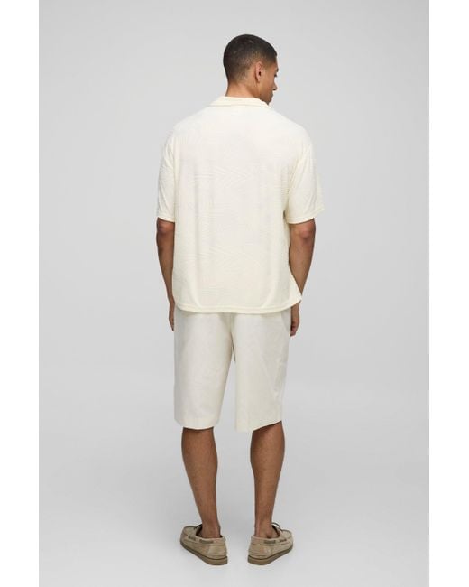 BoohooMAN Kastiges Oversize Poloshirt mit Palmen-Print in White für Herren