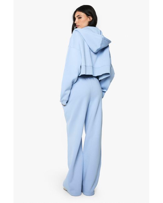 Boohoo Blue Ribbed V Neck Vest Top 3 Piece Hooded Tracksuit