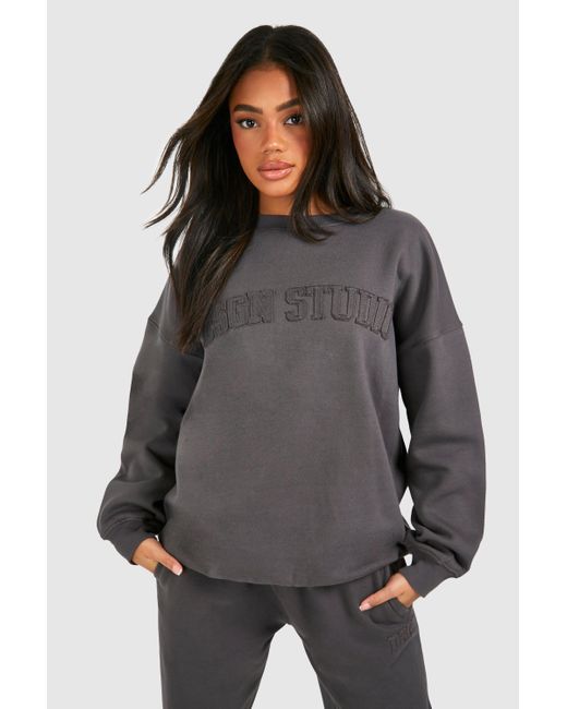 Boohoo Gray Dsgn Studio Self Fabric Applique Oversized Sweatshirt